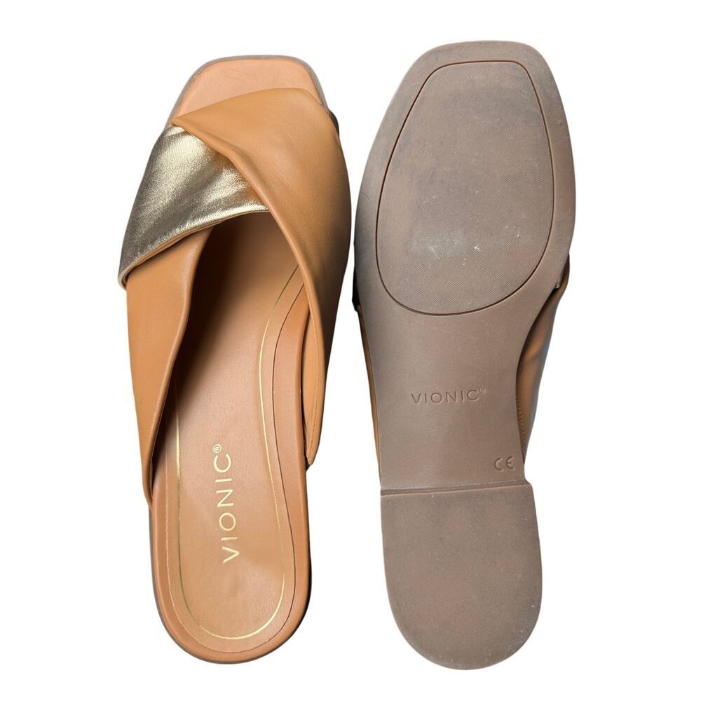 Vionic Miramar Slide Sandals Camel Gold Leather Comfort Size 11